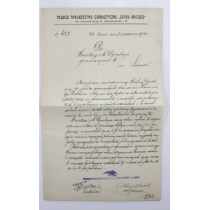 Polskie Tow. Sokół we Lwowie - pismo, Lwów 1912 r. (383)