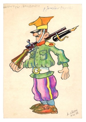 Edward LUTCZYN (b. 1947) - Critic-Gendarme, satirical illustration, 1988 (410)