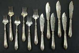 Set of fish cutlery, Warsaw early 20th century. Total of 12 pieces. (459)