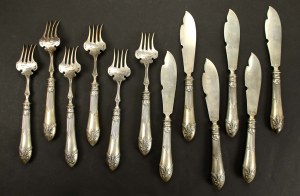 Set of fish cutlery, Warsaw early 20th century. Total of 12 pieces. (459)