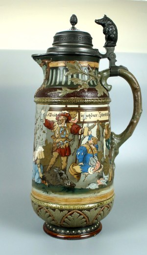 Wine jug with hunting scene, Germany, Mettlach, 1900 (909)
