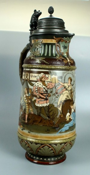 Wine jug with hunting scene, Germany, Mettlach, 1900 (909)