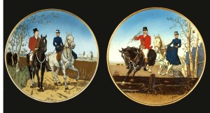 Pair of large plates, horses, Germany, Mettlach, 1895 (919)