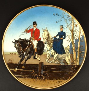Pair of large plates, horses, Germany, Mettlach, 1895 (919)