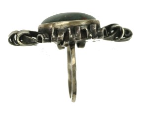 Ring with dark green stone, with Warsaw silver sample (105)