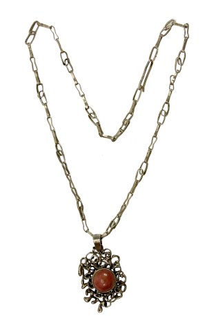 Pink stone pendant on chain, ORNO (138)