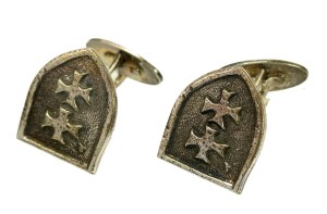 Cufflinks with the coat of arms of the city of Gdansk, with tag and box, Rytosztuka (146)