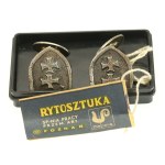 Cufflinks with the coat of arms of the city of Gdansk, with tag and box, Rytosztuka (146)