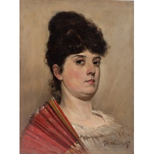 Teodor Chomiński (1858–1904 Nowy York), Portret damy z wachlarzem, k. XIX w.