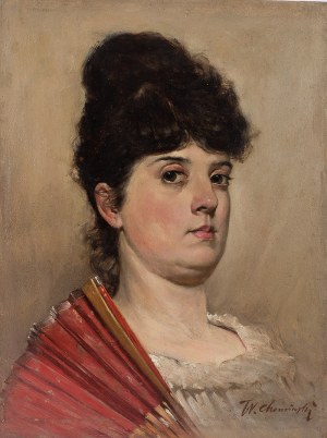 Teodor Chomiński (1858–1904 Nowy York), Portret damy z wachlarzem, k. XIX w.
