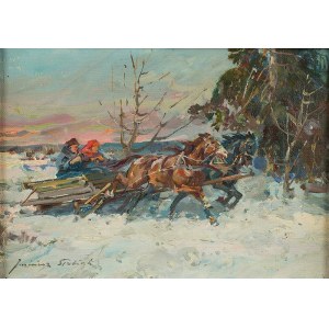 Juliusz Słabiak (1917 Sosnowiec - 1973 Kraków), Peasant Couple in a Sledge
