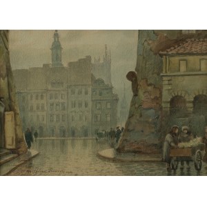 Mieczysław Trzciński (ur. 1882–?), Widok z ul. Nowomiejskiej na Stary Rynek w Warszawie, 1944 r