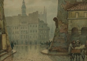 Mieczysław Trzciński (ur. 1882–?), Widok z ul. Nowomiejskiej na Stary Rynek w Warszawie, 1944 r