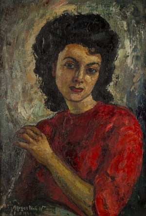 Maurice Vagh-Weinmann (1899 Budapeszt – 1986 tamże), Portret kobiety w czerwonej sukni, 1945 r.