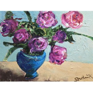 Piotr Strelnik (b. 1956), Roses in a blue vase