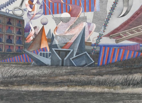 Zbigniew Makowski (1930 Warszawa - 2019 Warszawa), Kompozycja surrealistyczna z formami geometrycznymi, 1971