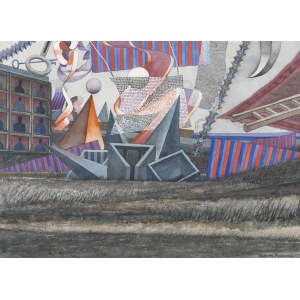 Zbigniew Makowski (1930 Warszawa - 2019 Warszawa), Kompozycja surrealistyczna z formami geometrycznymi, 1971