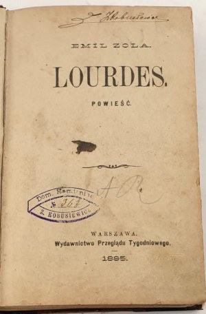 ZOLA- LOURDES. Varšava 1895. první polské vydání!