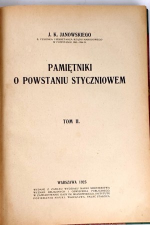 JANOWSKI- PAMIĘTNIKI O POWSTANIU STYCZNIOWEM díl 1-3 [komplet ve 3 svazcích] 1923-1931