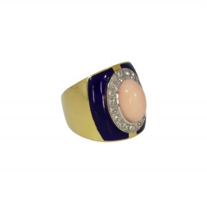 Ring with coral and cobalt enamel, 21st century.