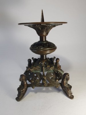 Medieval style historiated candlestick, Germany, 19th century