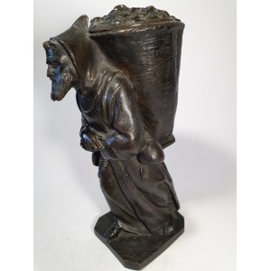 Friar with a naked woman hidden in his basket, Milanese foundry Sacchi, early 20th century