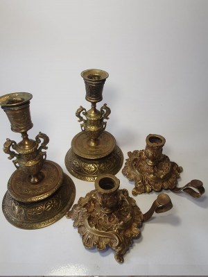 Pair of chamfered candlesticks and pair of baroque candlesticks, 18th-19th century