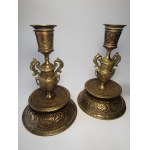 Pair of chamfered candlesticks and pair of baroque candlesticks, 18th-19th century