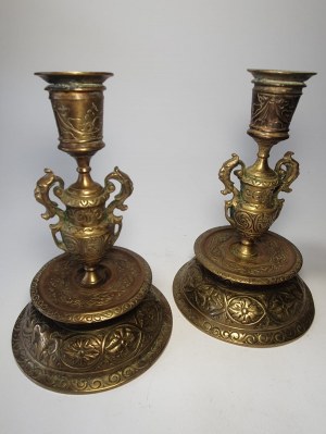 Pair of chamfered candlesticks and pair of baroque candlesticks, 18th-19th century