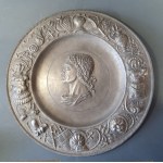 Parade tray with profile of Roman emperor and panoplies, 19th-20th century