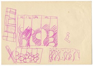 Andrzej Bereziański: Kompozycja bez tytułu - abstrakcja, rysunek kredką 1967 21x30 cm
