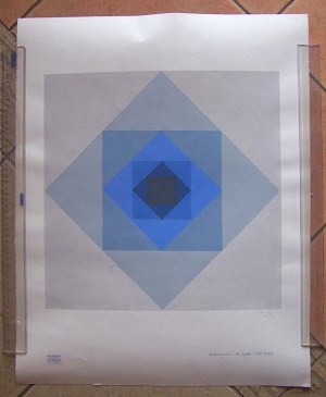 Jan Chwałczyk: Kompozycja geometryczna bez tytułu, gwasz 1986 62x49 cm