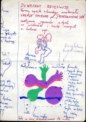 List Jana Dobkowskiego 1970 6 rysunków i kolaż dot. wystawy Gniezno Galeria A