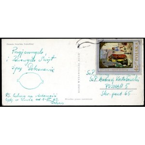 Jan Dobkowski's postcard with his drawing, Easter March 1970