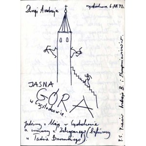 List Jana Dobkowskiego 6.12.1972 z Częstochowy z jego 2 rysunkami flamastrem
