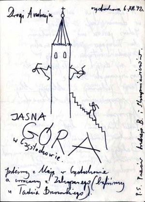 Letter from Jan Dobkowski 6.12.1972 from Czestochowa with his 2 marker drawings
