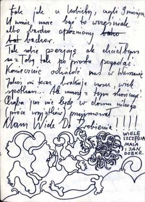 Letter from Jan Dobkowski 6.12.1972 from Czestochowa with his 2 marker drawings