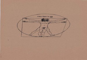 Andrzej Dudek-Dürer: Bez tytułu - Człowiek witruwiański, serigrafia ca 1980 35x49 cm