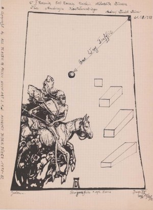 Andrzej Dudek-Dürer: Jeden... One Way Traffic, serigrafia i rysunek tuszem 1982 42x31 cm
