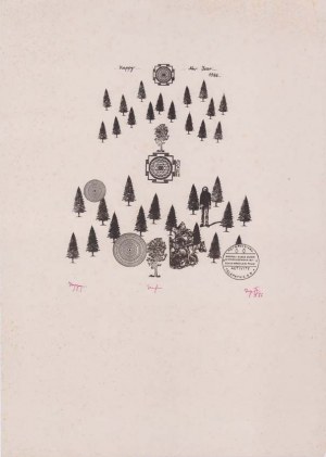 Andrzej Dudek-Dürer: Happy... ...New Year... 1986..., serigrafia 61x43 cm