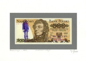 Andrzej Dudek-Dürer: Denominacja... 500 zł... technika mieszana 1994 21x30 cm