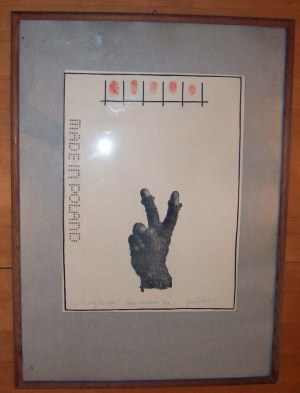Jan Michał Fabich: U schyłku 1981r, technika mieszana, rama 71x52 cm