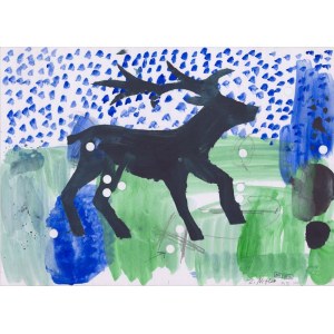 Zdzisław Nitka: Kompozycja bez tytułu - Jeleń 2000, tempera z wycięciami 50x70 cm