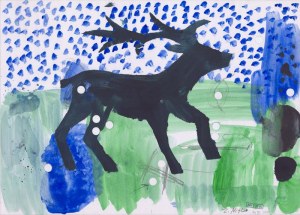 Zdzisław Nitka: Kompozycja bez tytułu - Jeleń 2000, tempera z wycięciami 50x70 cm