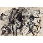 Jerzy Piotrowicz: Anioły I, rysunek tusz ołówek 1985 cykl: Anioły Wildeckie 30x42 cm