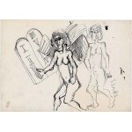 Jerzy Piotrowicz: Anioły II, rysunek tusz ołówek 1985 cykl: Anioły Wildeckie 30x42 cm