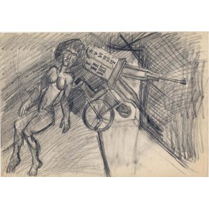 Jerzy Piotrowicz : Anges IV, dessin au crayon 1985 cycle Wilderness Angels 30x42 cm