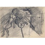 Jerzy Piotrowicz: Anioły IV, rysunek ołówek 1985 cykl Anioły Wildeckie 30x42 cm