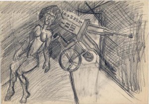 Jerzy Piotrowicz: Anioły IV, rysunek ołówek 1985 cykl Anioły Wildeckie 30x42 cm
