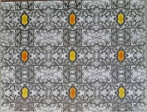 Krzysztof Vorbrodt: Kompozice bez názvu (zima), fotokoláž barevný cyklus Symetriady 38x49 cm